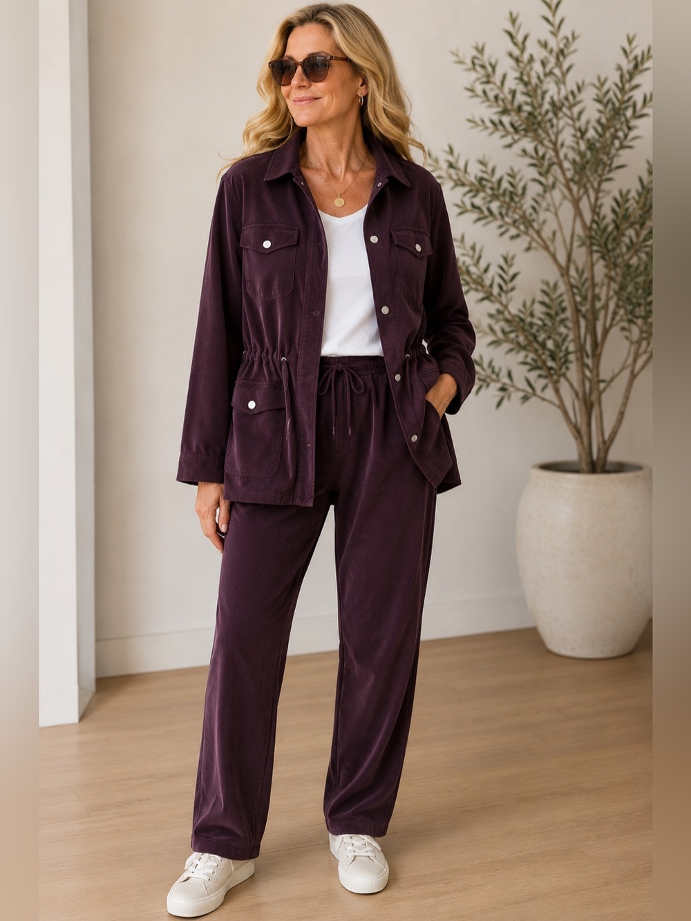 Denim & Co RARE NWT Vintage‎ Purple 2 Piece Set Microfiber / Velvet Leisure Sz L